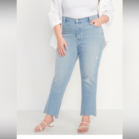 Old Navy Slouchy Straight Light Wash Frayed Jeans Size 14 Tall - Picture 5 of 14